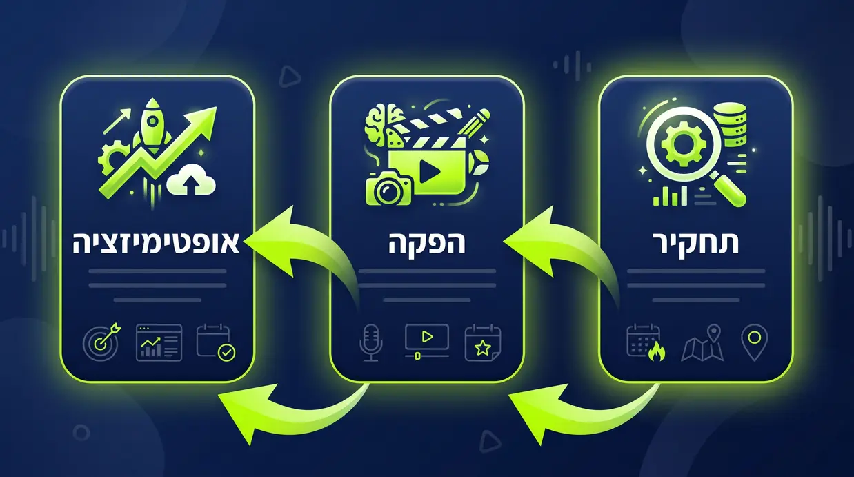תרשים תהליך בעברית של בניית אסטרטגיית תוכן לטיקטוק