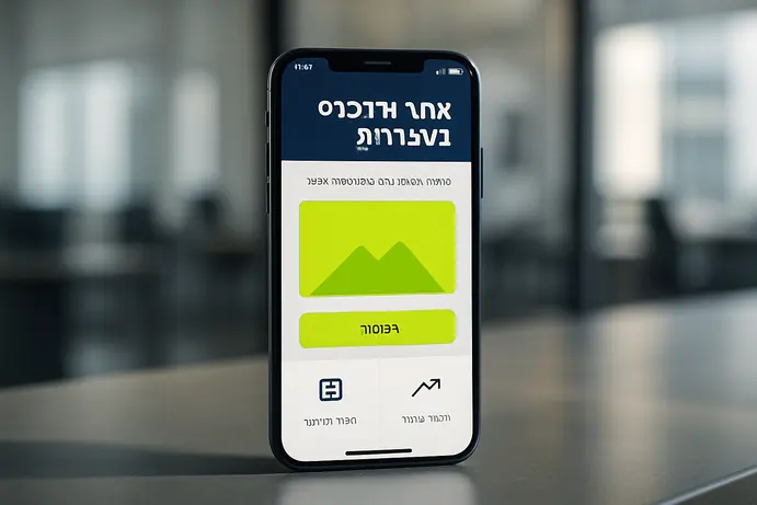 טלפון חכם המציג אתר וורדפרס רספונסיבי בעברית עם עיצוב נקי