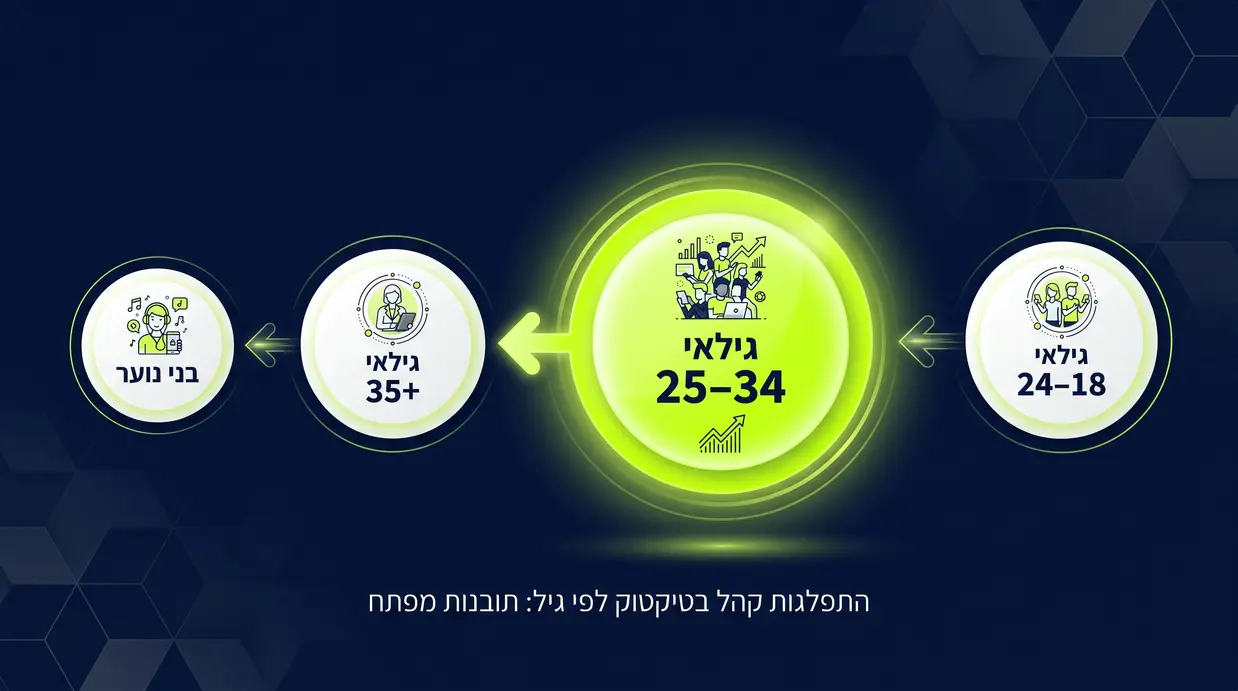 אינפוגרפיקה בעברית המציגה התפלגות גילאים בטיקטוק