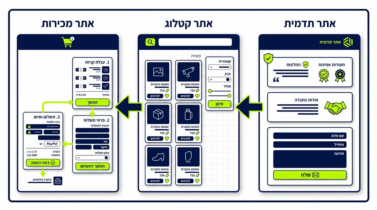 השוואה ויזואלית בין סוגי אתרי וורדפרס: תדמית, קטלוג ומכירות