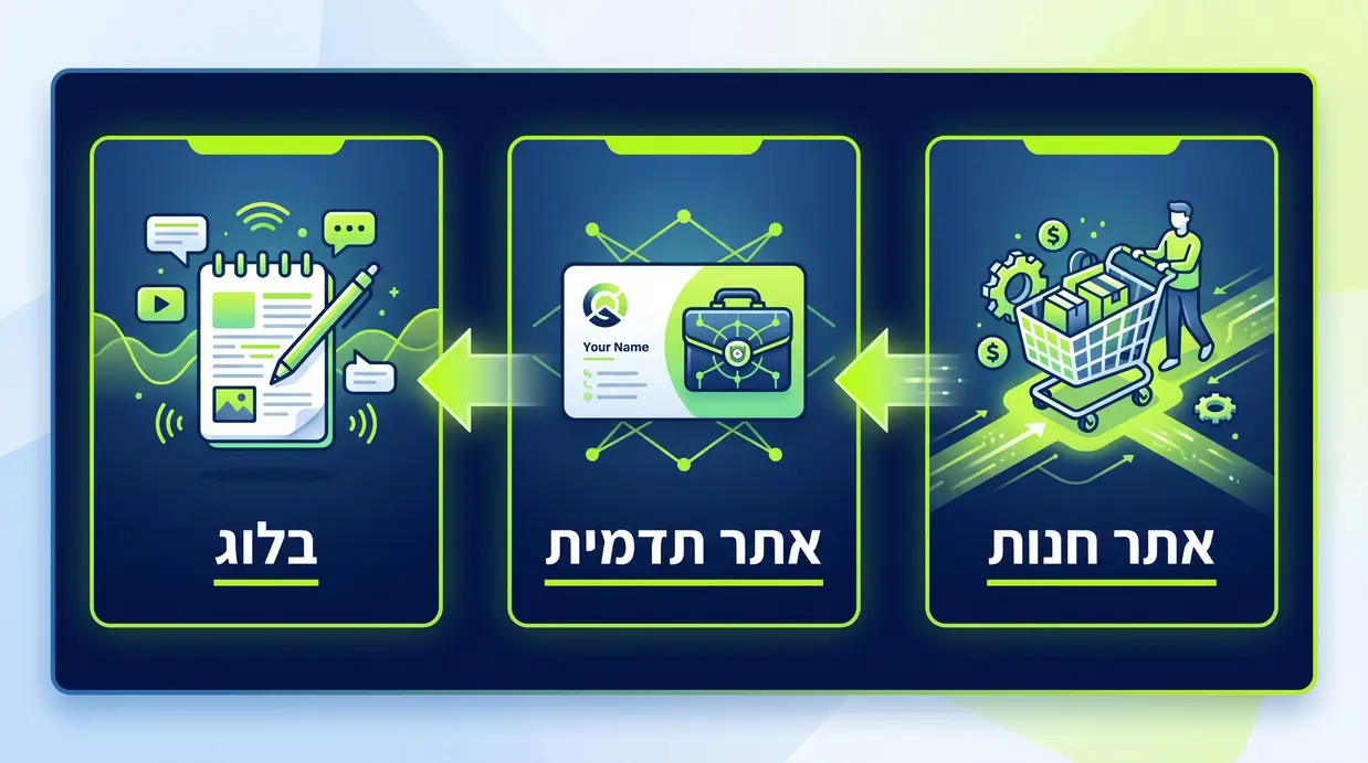 איור המשווה בין סוגי אתרי וורדפרס: חנות, תדמית ובלוג