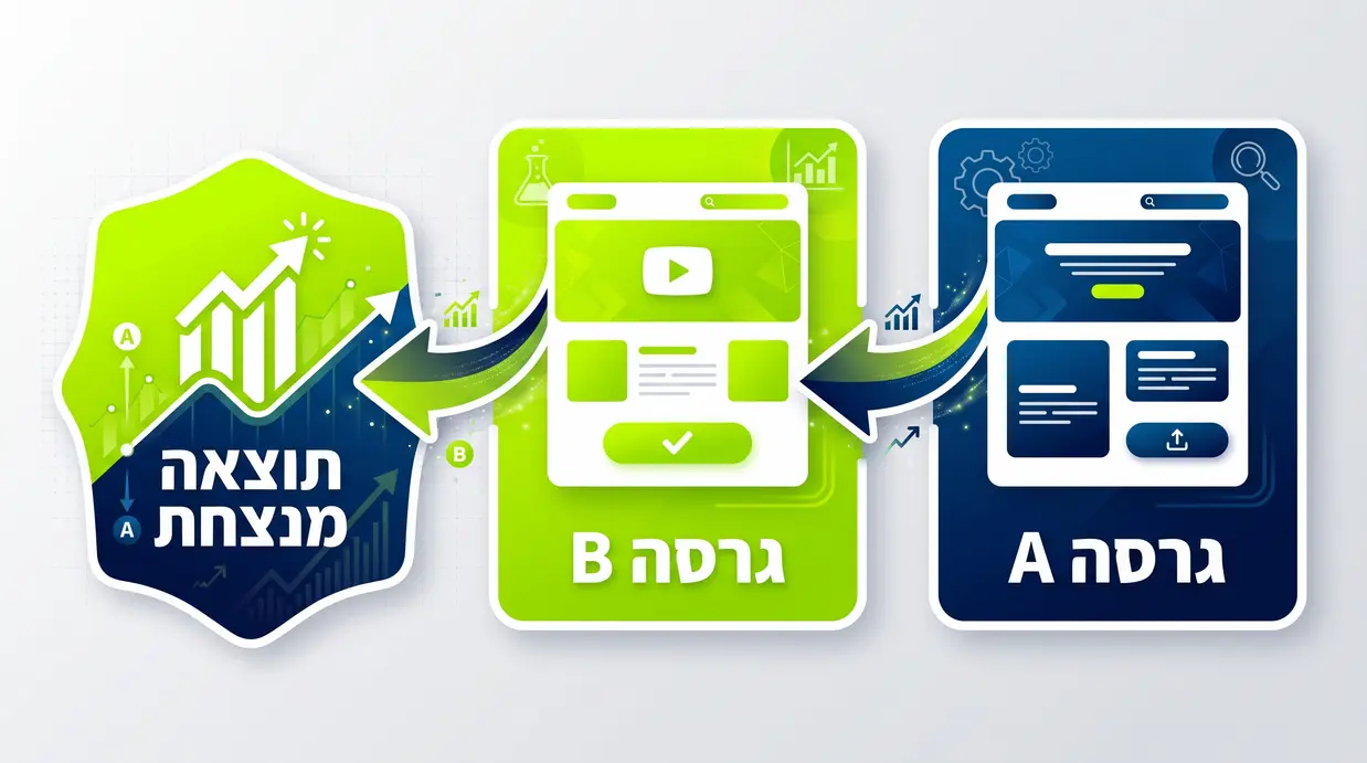 איור של מבחן A/B המציג שתי גרסאות של דף נחיתה ותוצאה מנצחת