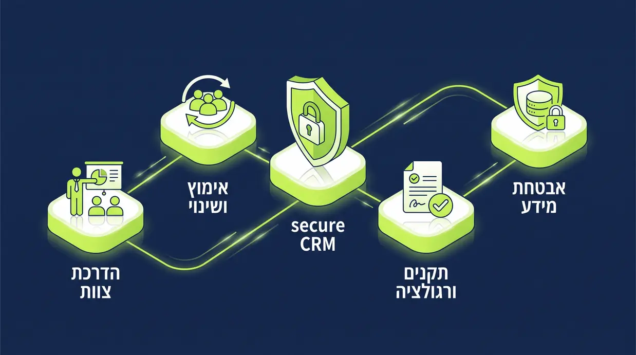 אינפוגרפיקה בעברית המציגה איזון בין אבטחת מידע לניהול שינוי והדרכת צוות