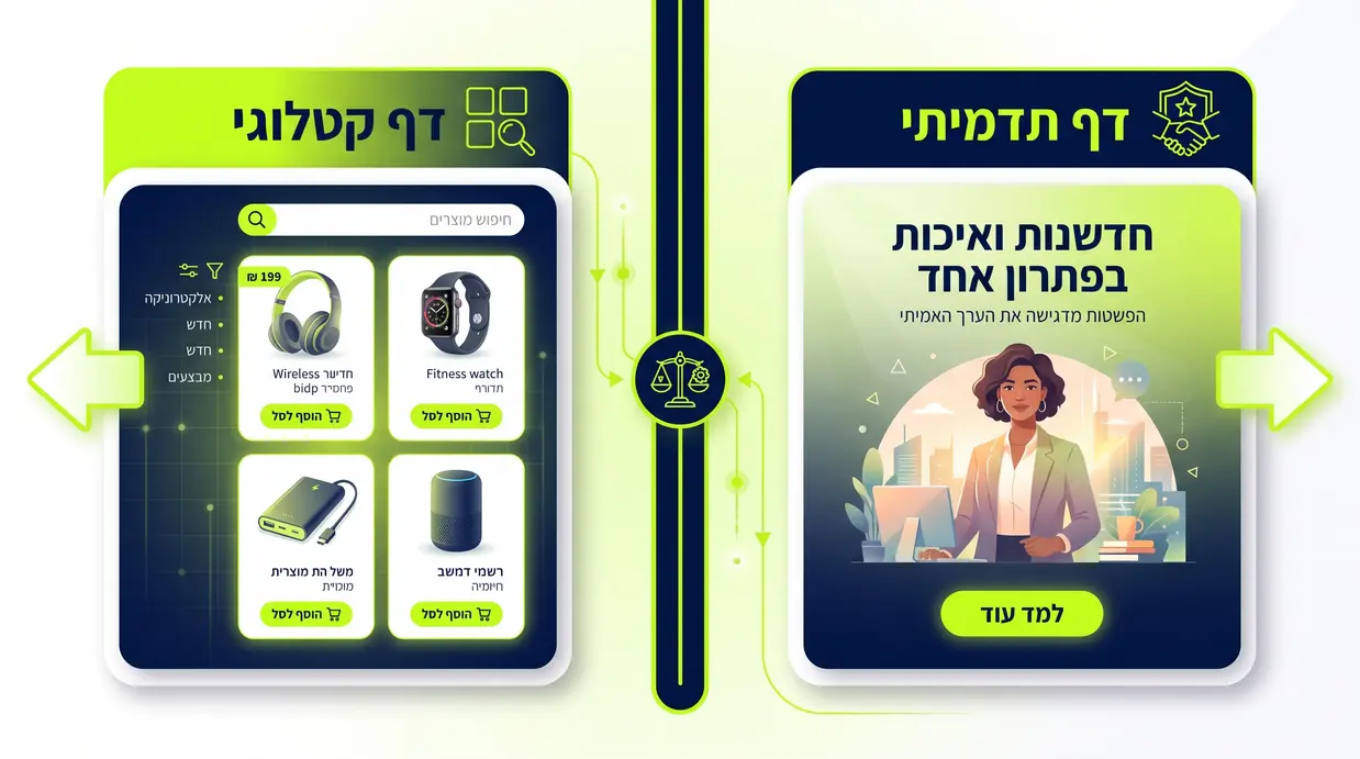 השוואה בין דף נחיתה תדמיתי לדף נחיתה קטלוגי
