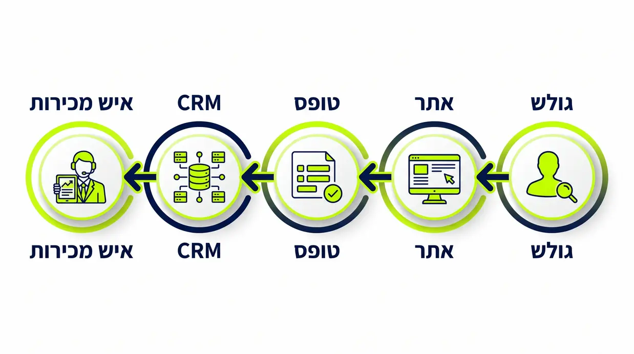 תרשים זרימה של מעבר ליד מהאתר למערכת CRM ולמכירות