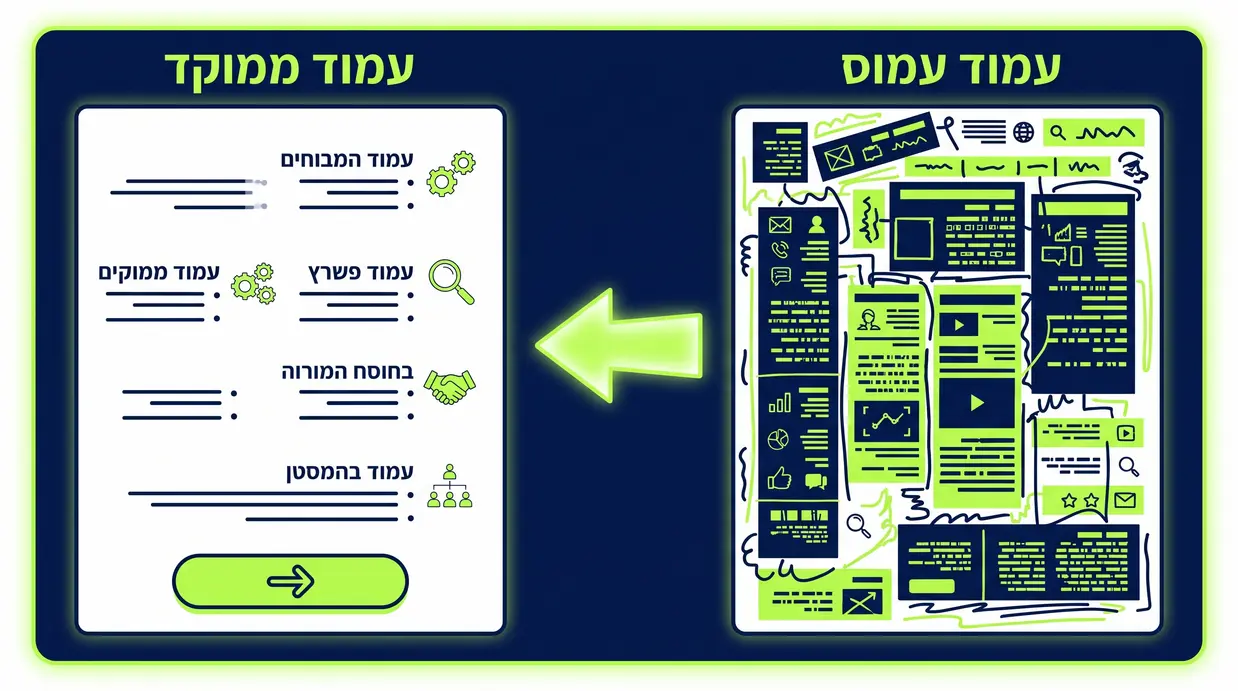 השוואה בין עמוד שירות עמוס לעמוד שירות ממוקד וברור