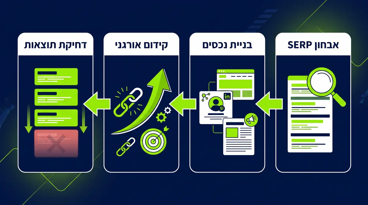 תרשים זרימה בעברית של שלבי דחיקת תוצאות שליליות בגוגל