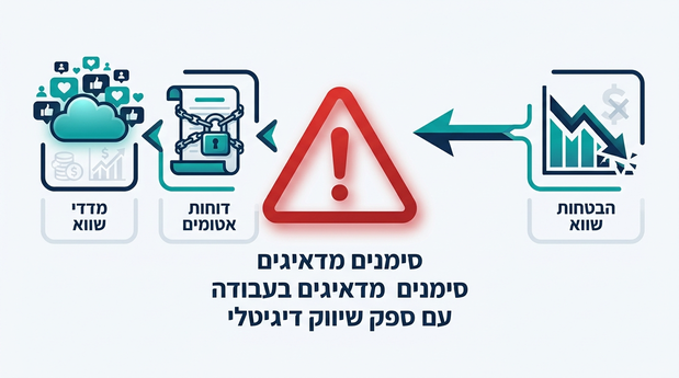 אינפוגרפיקה עם תמרור אזהרה אדום ואייקונים של גרפים יורדים וחוזים נעולים